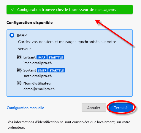 Configuration automatique fin