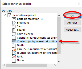 Choisir dossier contacts