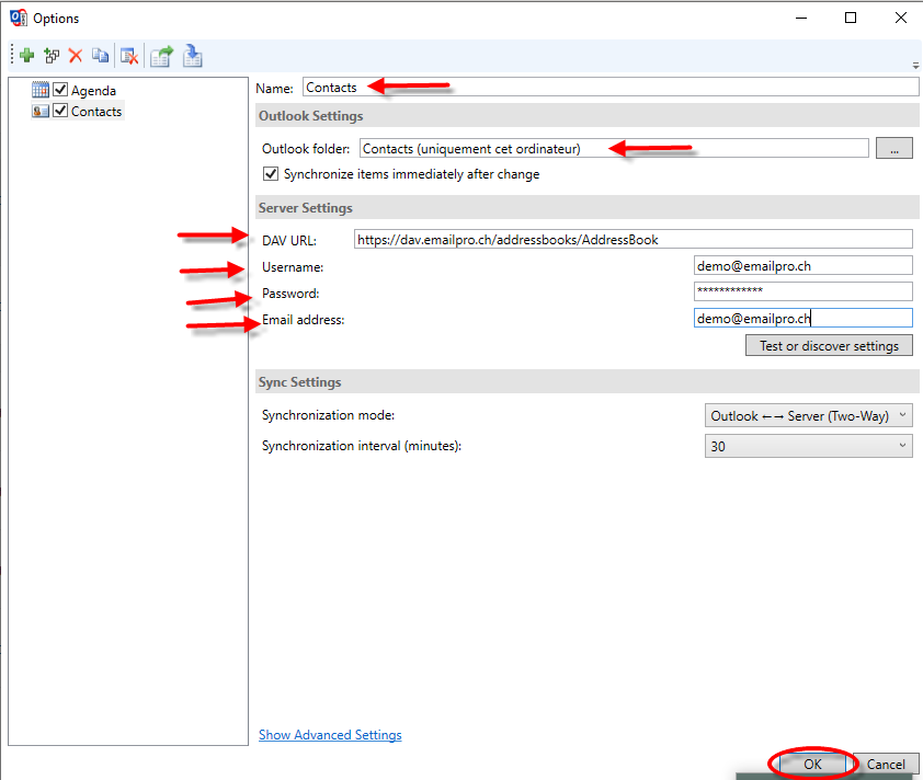 Configuration contacts