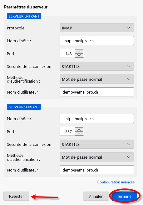 Configuration manuelle fin